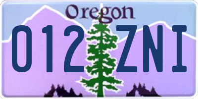 OR license plate 012ZNI