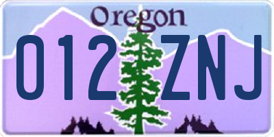 OR license plate 012ZNJ