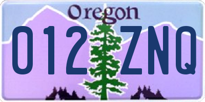 OR license plate 012ZNQ
