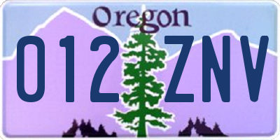OR license plate 012ZNV