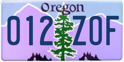 OR license plate 012ZOF