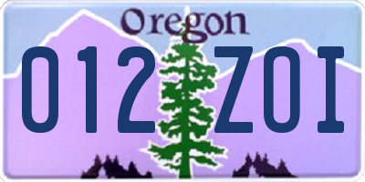 OR license plate 012ZOI