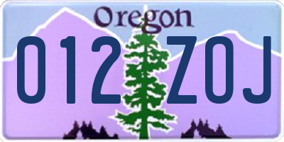 OR license plate 012ZOJ