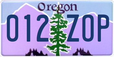 OR license plate 012ZOP