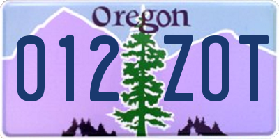 OR license plate 012ZOT