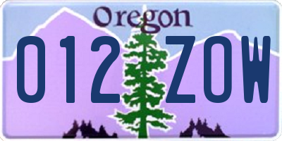OR license plate 012ZOW