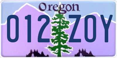 OR license plate 012ZOY