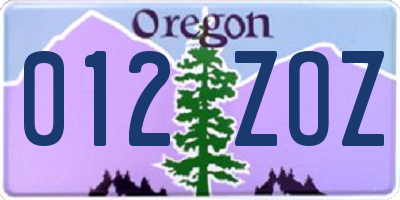 OR license plate 012ZOZ