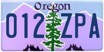 OR license plate 012ZPA