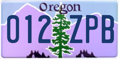 OR license plate 012ZPB