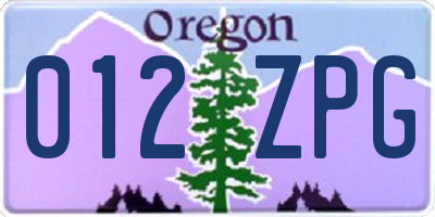 OR license plate 012ZPG
