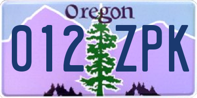 OR license plate 012ZPK