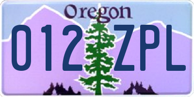 OR license plate 012ZPL