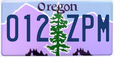 OR license plate 012ZPM