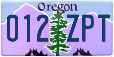 OR license plate 012ZPT