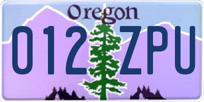 OR license plate 012ZPU