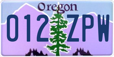 OR license plate 012ZPW