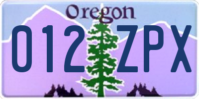 OR license plate 012ZPX