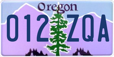 OR license plate 012ZQA