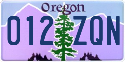 OR license plate 012ZQN