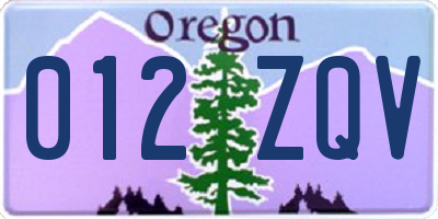 OR license plate 012ZQV