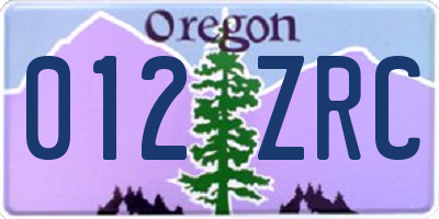 OR license plate 012ZRC