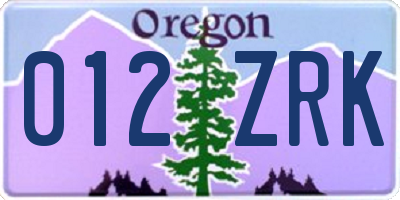 OR license plate 012ZRK