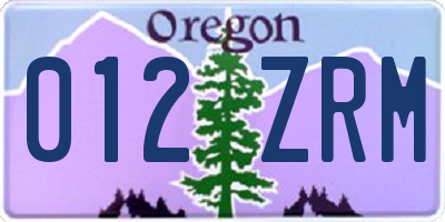 OR license plate 012ZRM