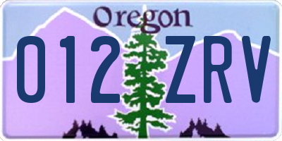 OR license plate 012ZRV