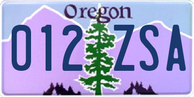 OR license plate 012ZSA