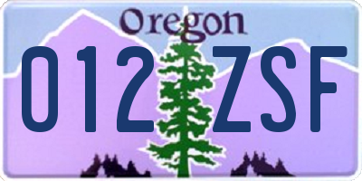 OR license plate 012ZSF