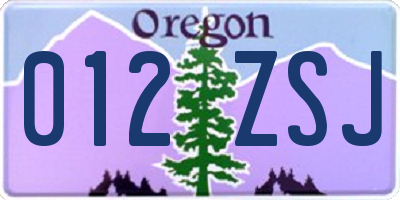 OR license plate 012ZSJ
