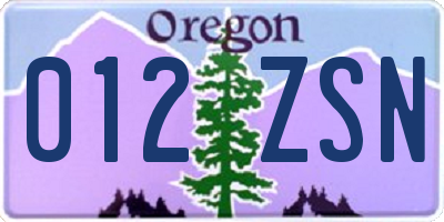 OR license plate 012ZSN