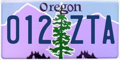 OR license plate 012ZTA