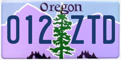 OR license plate 012ZTD