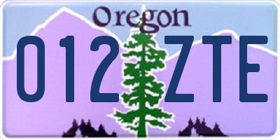 OR license plate 012ZTE