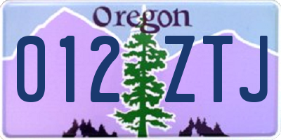 OR license plate 012ZTJ