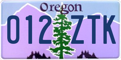 OR license plate 012ZTK