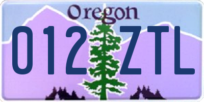 OR license plate 012ZTL
