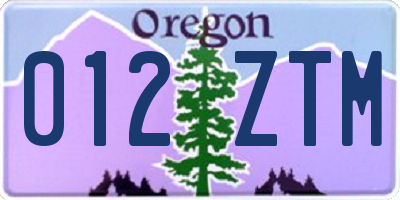 OR license plate 012ZTM