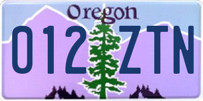 OR license plate 012ZTN