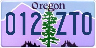 OR license plate 012ZTO