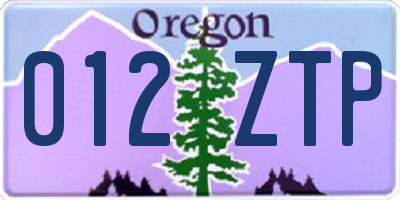 OR license plate 012ZTP