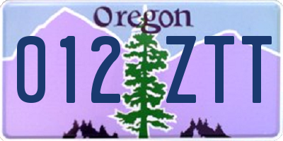 OR license plate 012ZTT