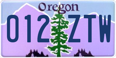 OR license plate 012ZTW