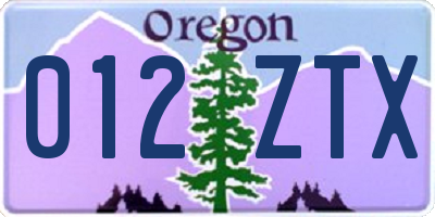 OR license plate 012ZTX