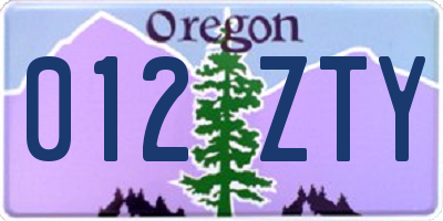 OR license plate 012ZTY