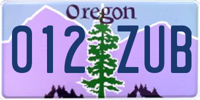 OR license plate 012ZUB