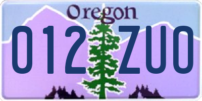 OR license plate 012ZUO