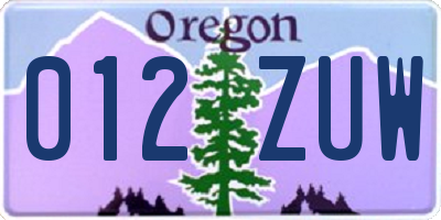 OR license plate 012ZUW